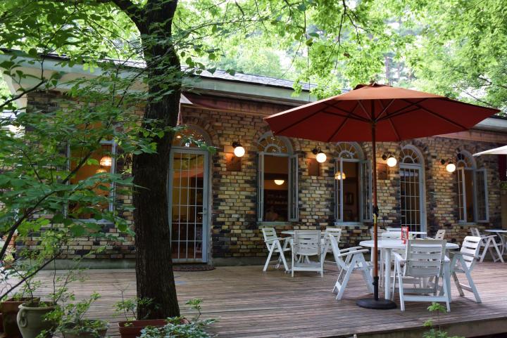 信州・安曇野の緑に囲まれたカフェで、手打ちそばを