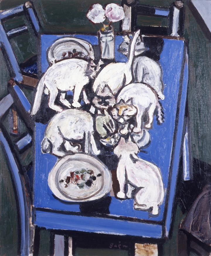 猪熊弦一郎、月と猫、希少な額装用画集画、新品額装付、状態良好 Genichiro Inokuma / 猪熊弦一郎版画額「猫との関係」 | Natsume