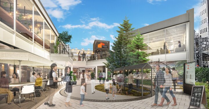 緑豊かな屋外空間と居心地の良いラウンジ「トレインチ自由が丘」